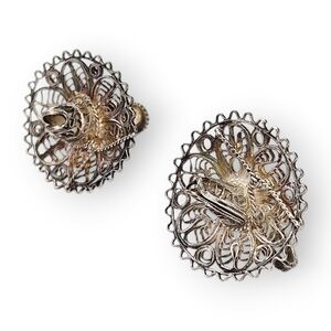 Mexico Sombrero Sterling Filigree Earrings Hat 925 Silver Vintage Screwback 7/8"